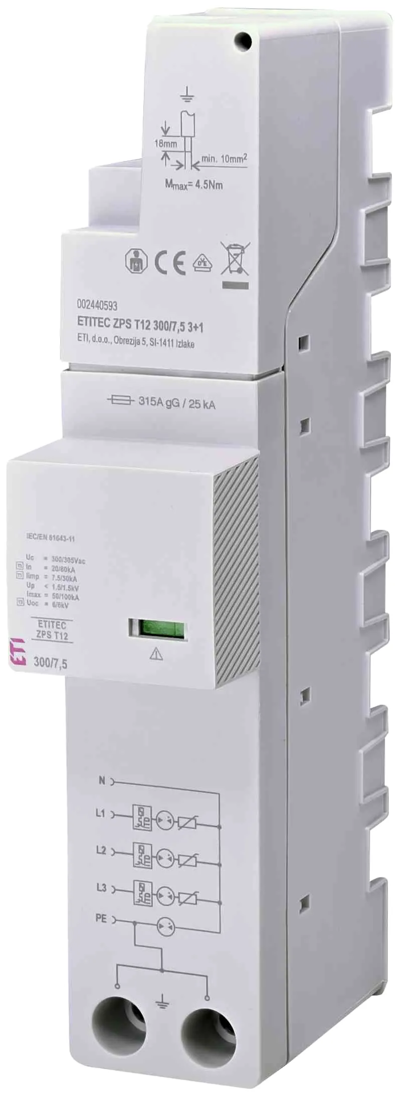 Surge arrester ETITEC ZPS T12 300/12,5 3+0 RC 002440594
