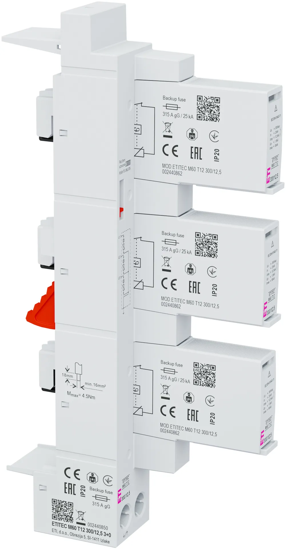 Surge arrester ETITEC M60 T12 300/12,5 3+0 002440850