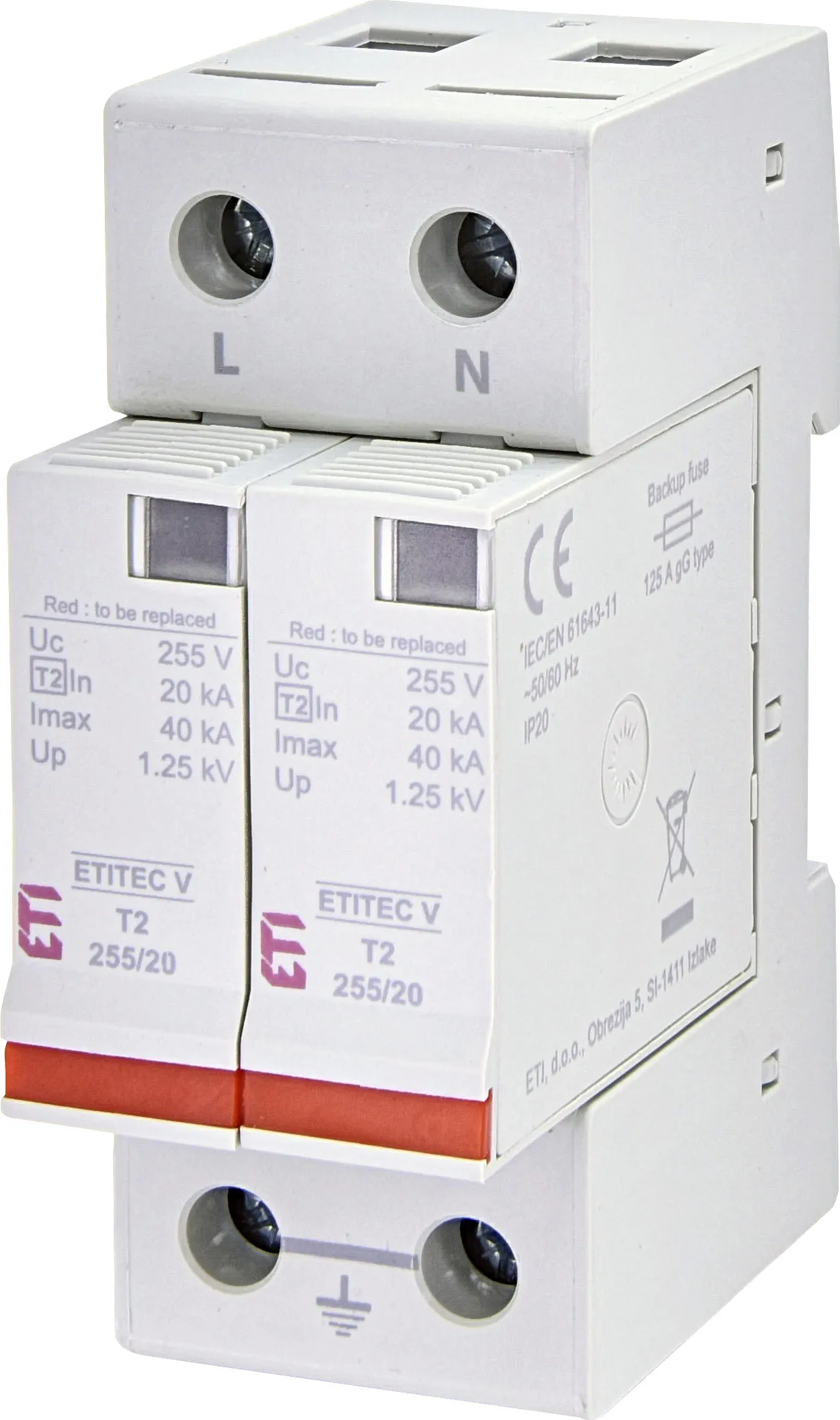 Surge arrester ETITEC V T2 255/20 2+0 002442953