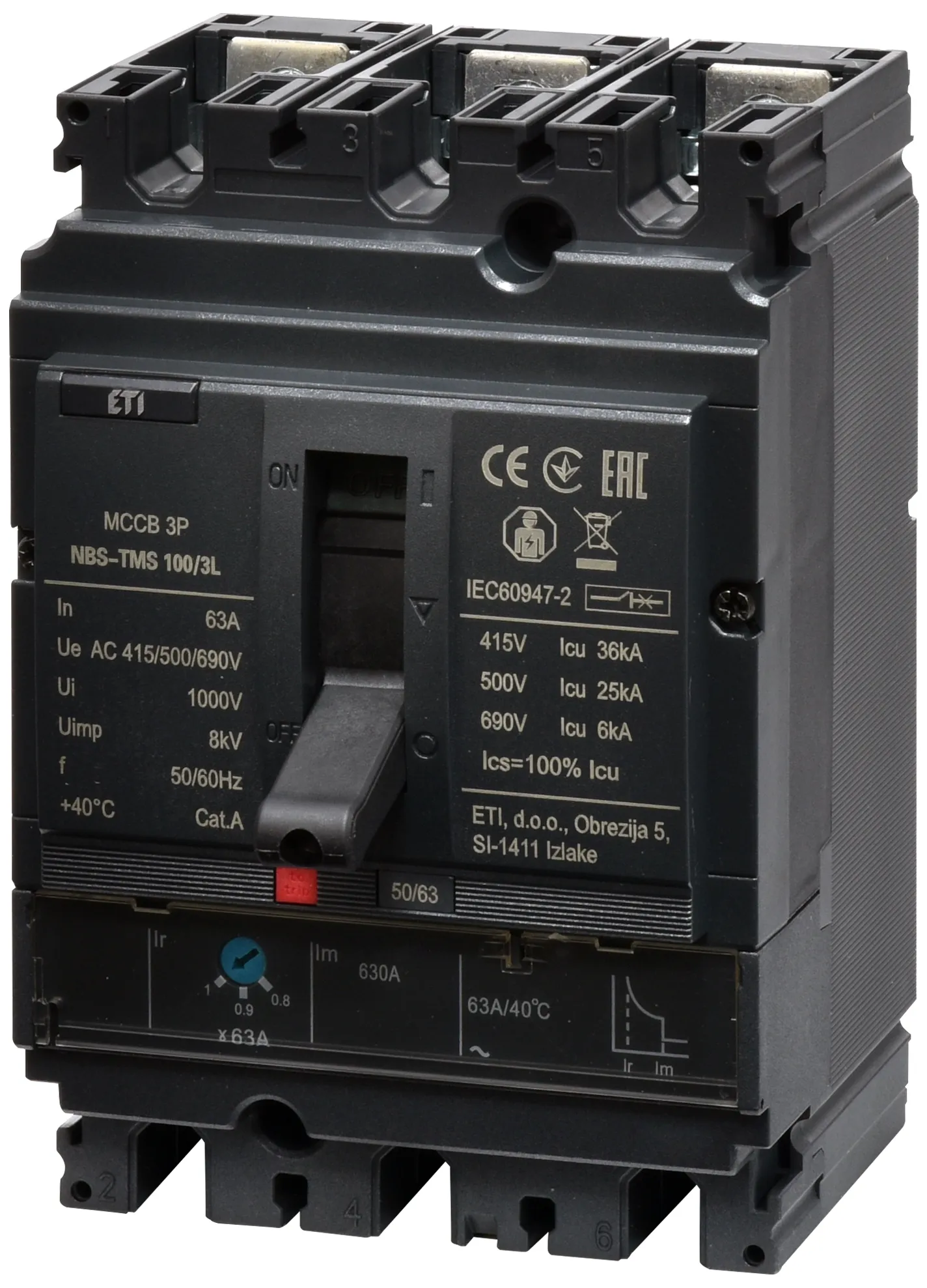 Molded Case Circuit Breaker NBS-TMS 100/3L  63A 3P 004673005