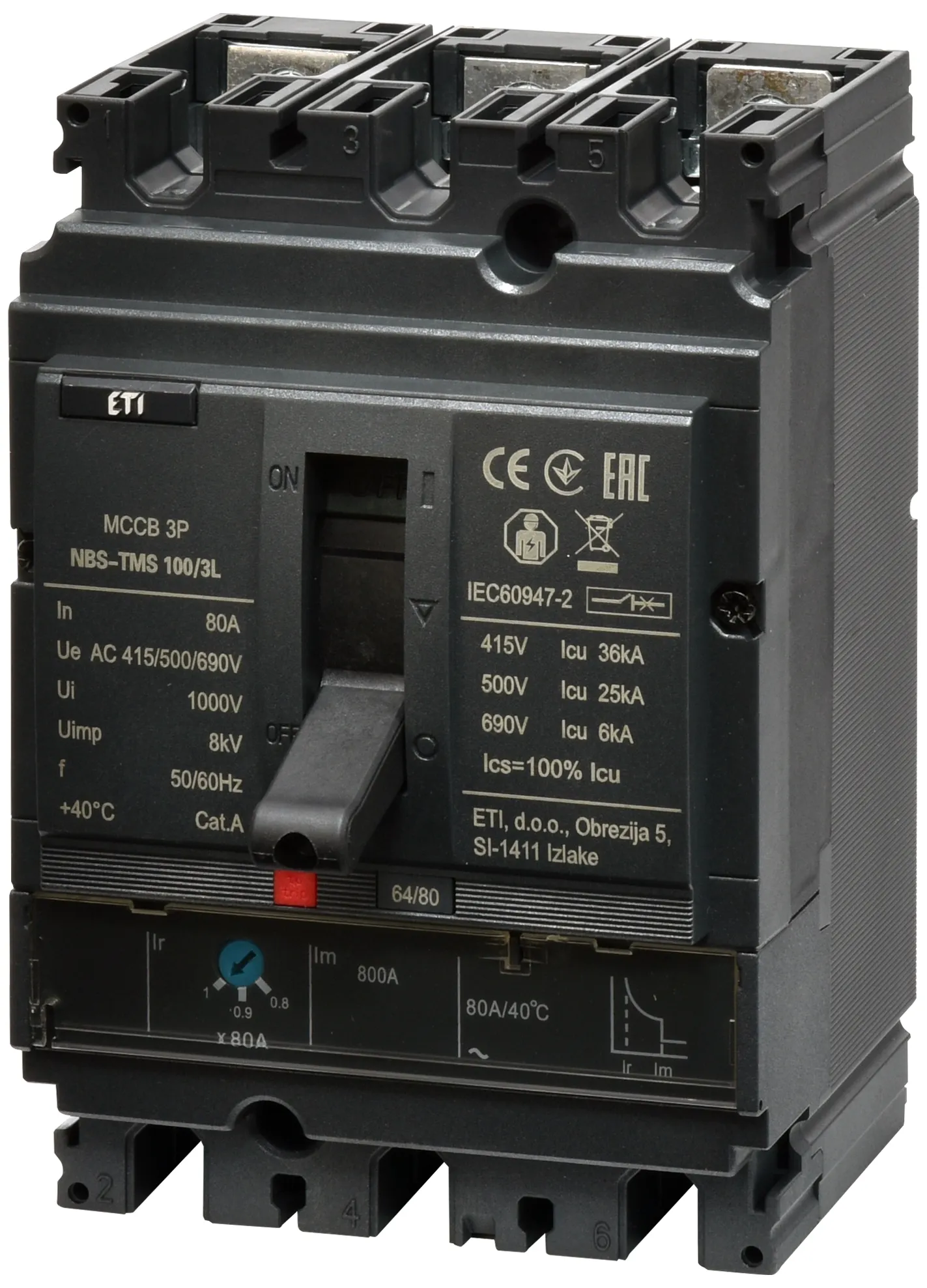 Molded Case Circuit Breaker NBS-TMS 100/3L  80A 3P 004673006