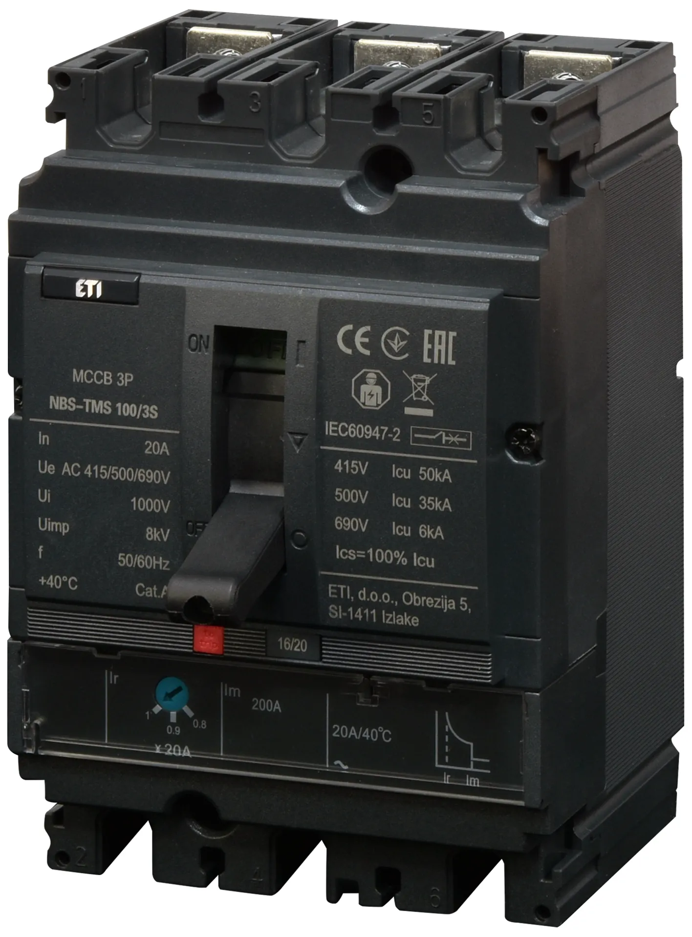 Molded Case Circuit Breaker NBS-TMS 100/3S  20A 3P 004673021