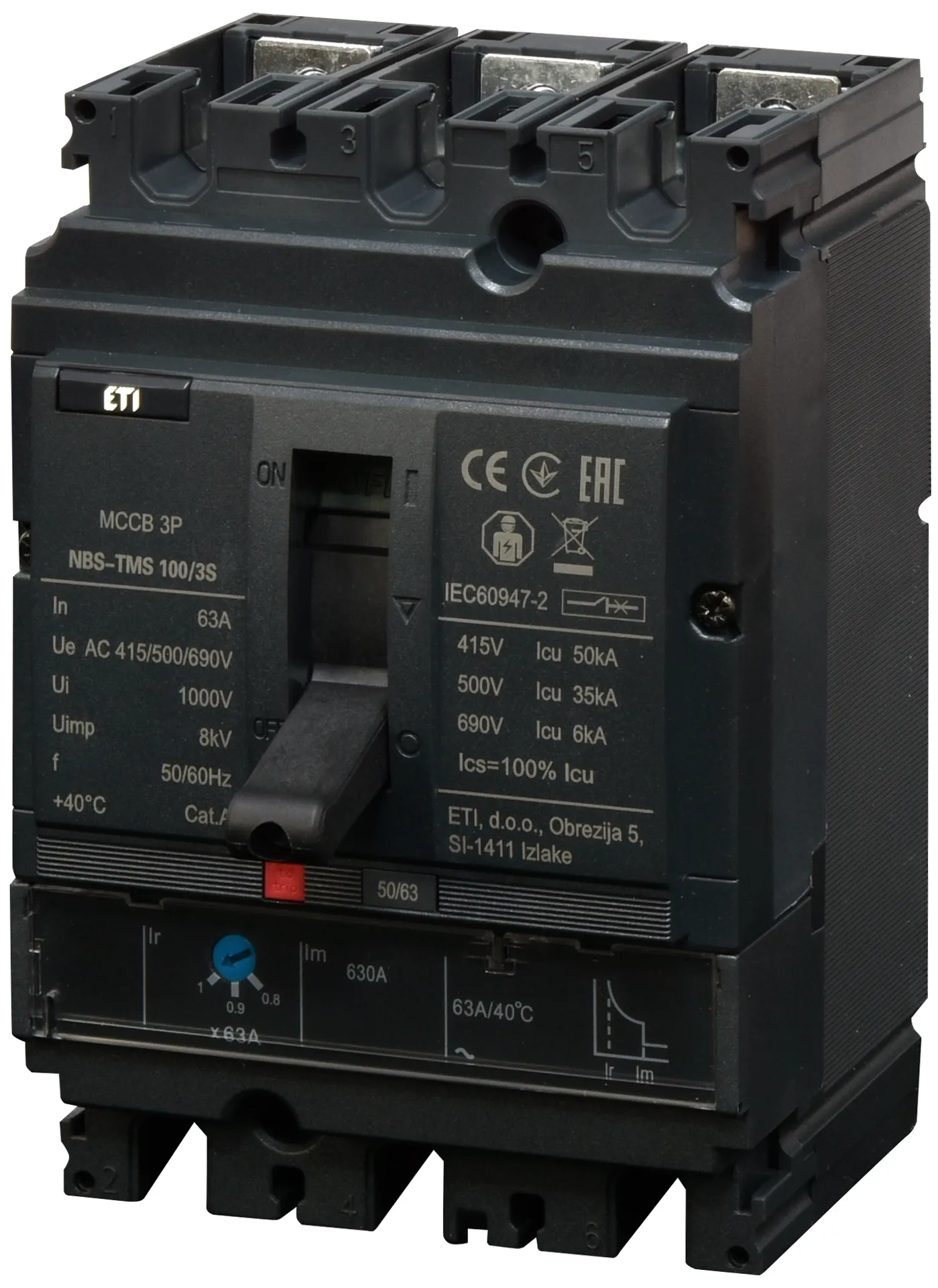 Molded Case Circuit Breaker NBS-TMS 100/3S  63A 3P 004673025