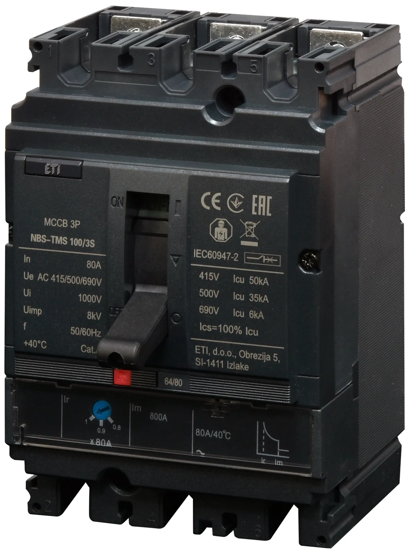 Molded Case Circuit Breaker NBS-TMS 100/3S  80A 3P 004673026